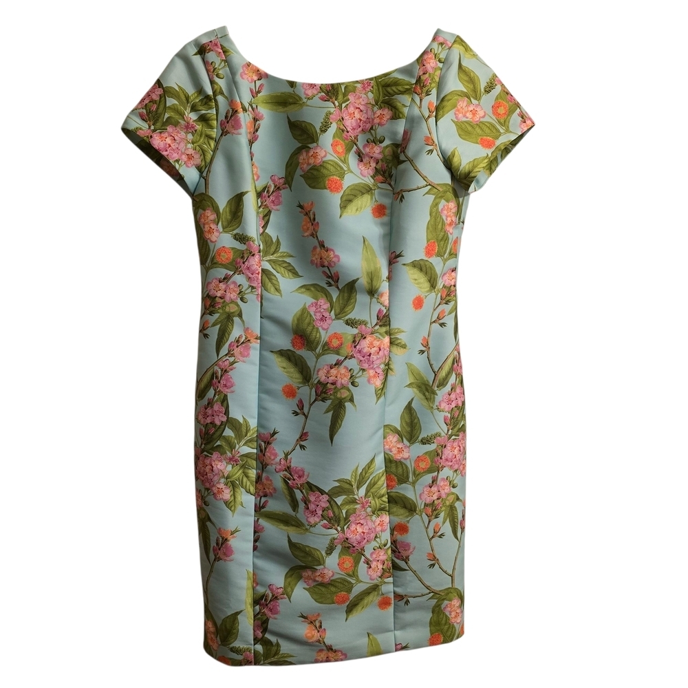 Talbots Aqua Cherry Blossom Floral Print Women's Dress